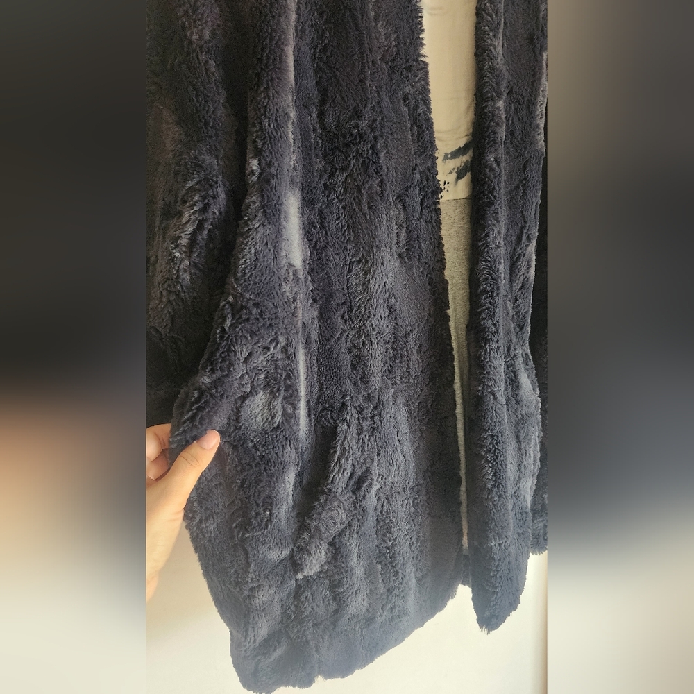 Anthropologie Tiny Editions Midnight Blue Faux‎ Fur Coat Sz S - Picture 3 of 7